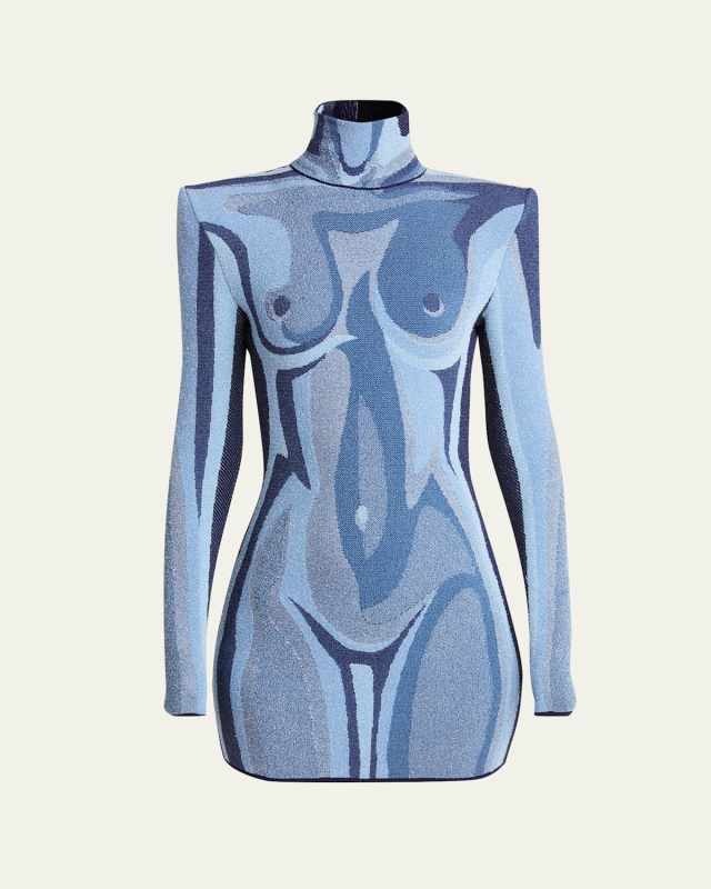 Body Print Trompe Loeil Knit Mini Dress